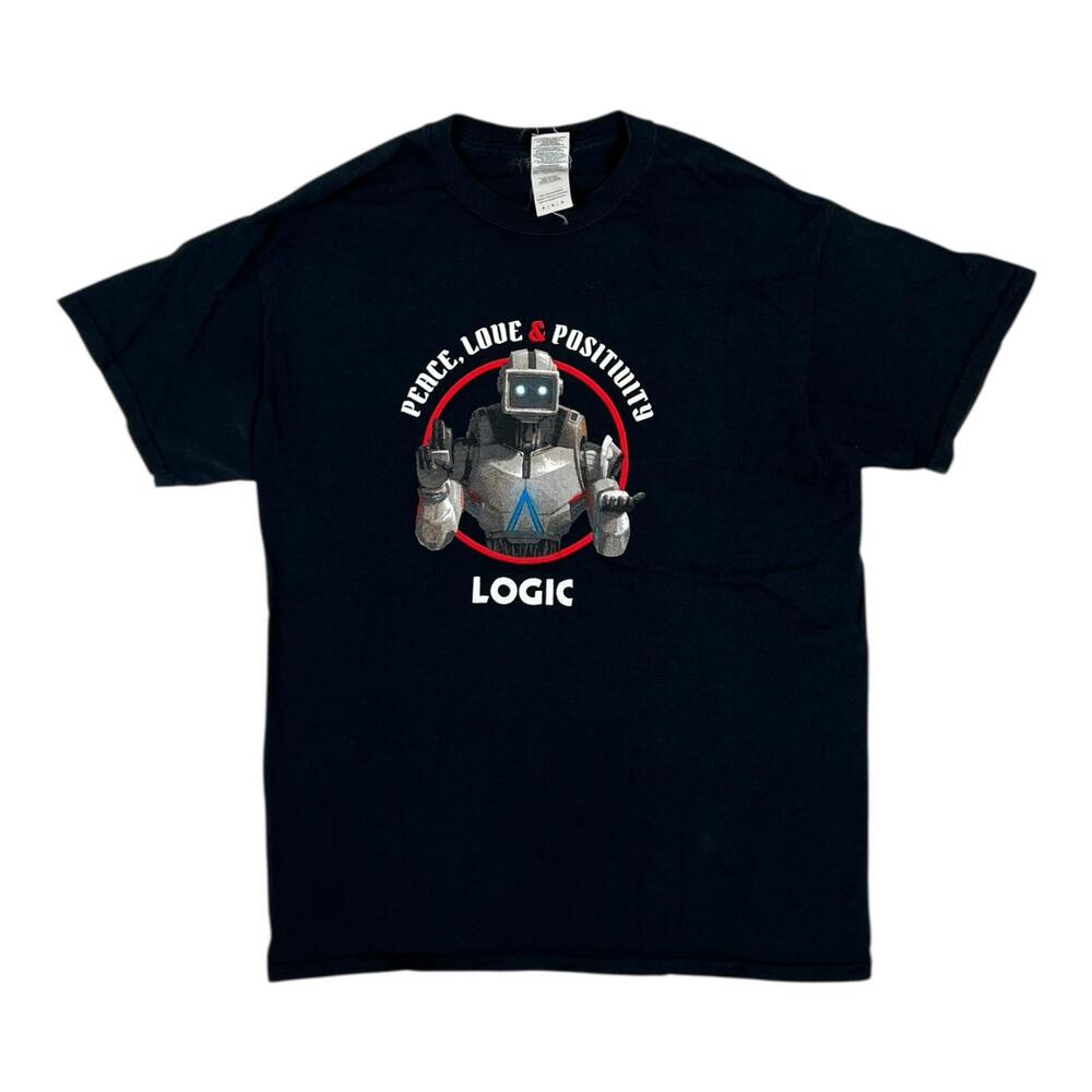 Logic Peace Love & Positivity T-Shirt Mens M Black Gildan Robot Hip Hop Music